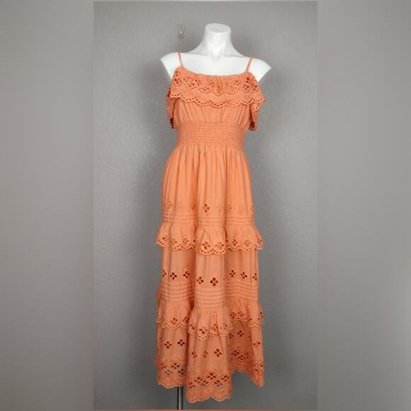 Lovers and Friends Dallas Midi 100% Cotton Dress in Peach Size Small Flawed - Picture 2 of 16
